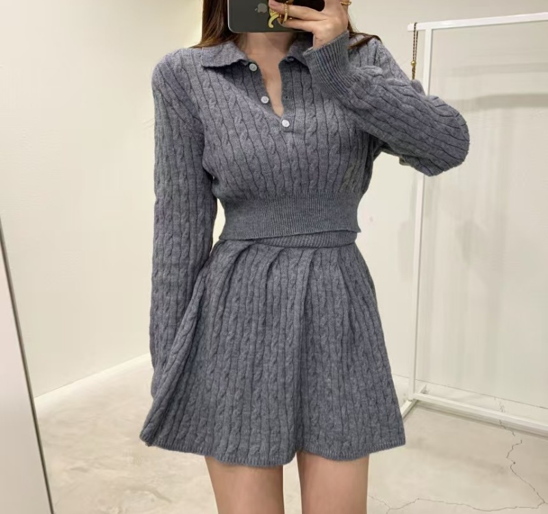 Korean style skirt high waist sweater 2pcs set