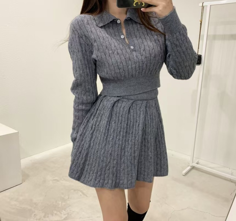 Korean style skirt high waist sweater 2pcs set