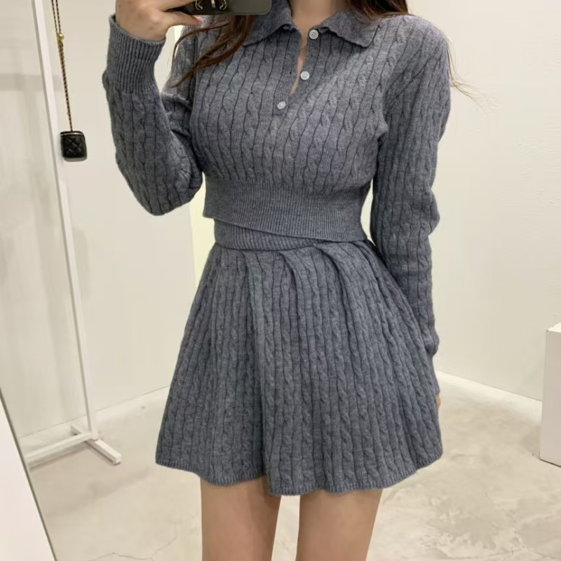 Korean style skirt high waist sweater 2pcs set