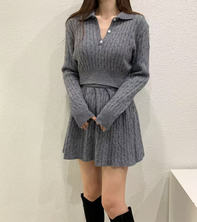 Korean style skirt high waist sweater 2pcs set