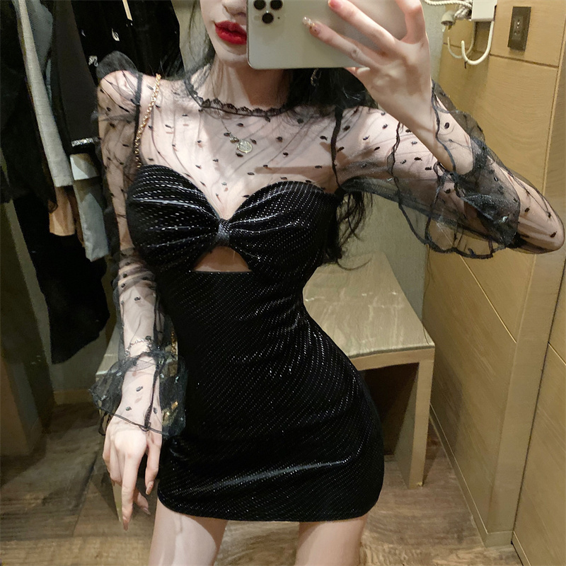 Sexy splice wrapped chest temperament bottoming dress