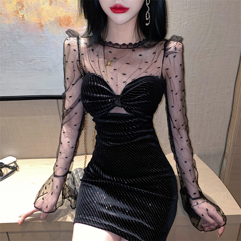 Sexy splice wrapped chest temperament bottoming dress