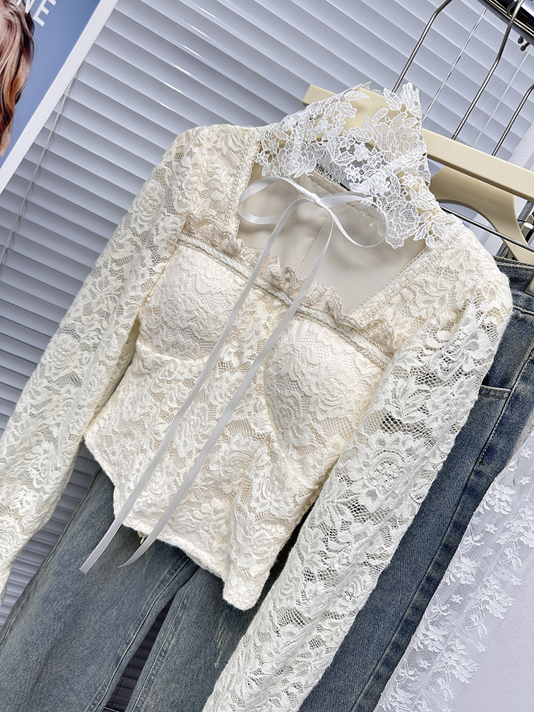 Temperament autumn and winter shirts lace tops for women