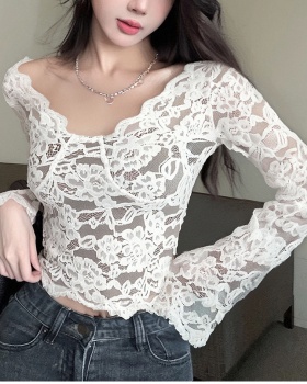 Short long sleeve tops V-neck white bottoming shirt for women