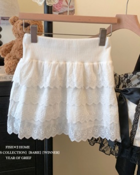 Hollow fold high waist skirt hook flower A-line short skirt