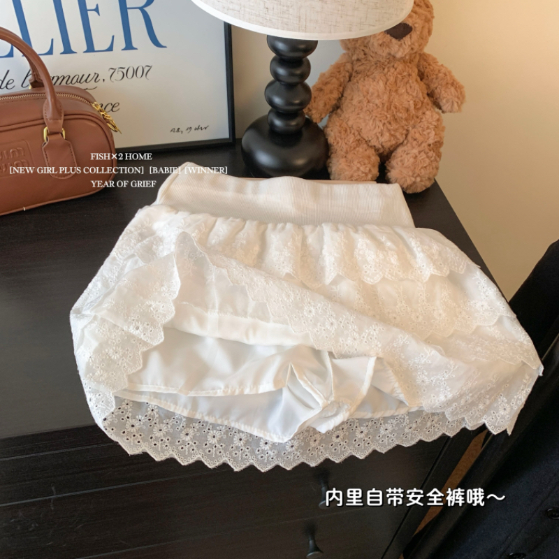 Hollow fold high waist skirt hook flower A-line short skirt