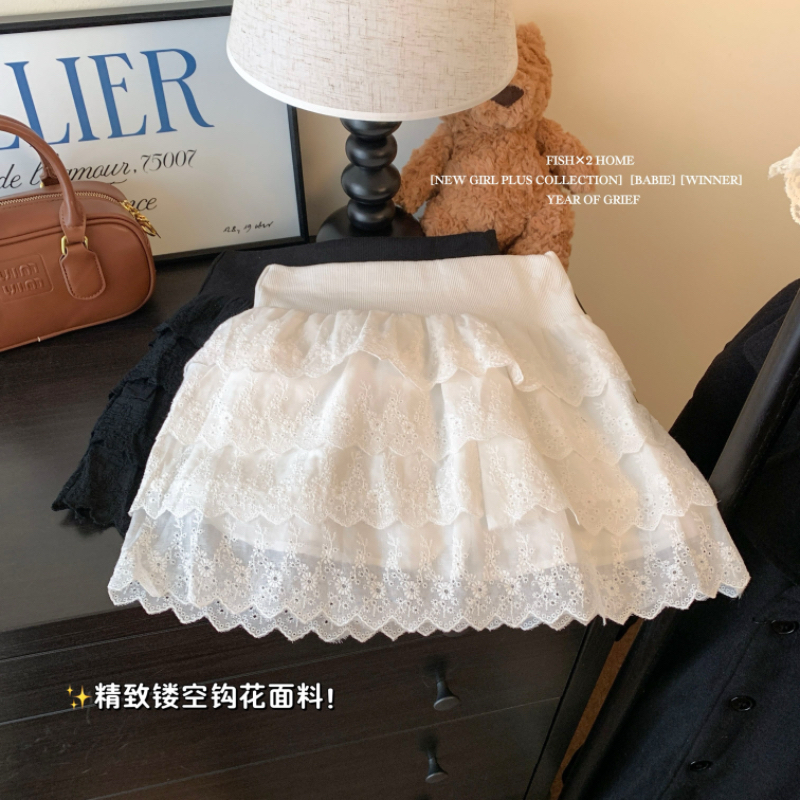 Hollow fold high waist skirt hook flower A-line short skirt