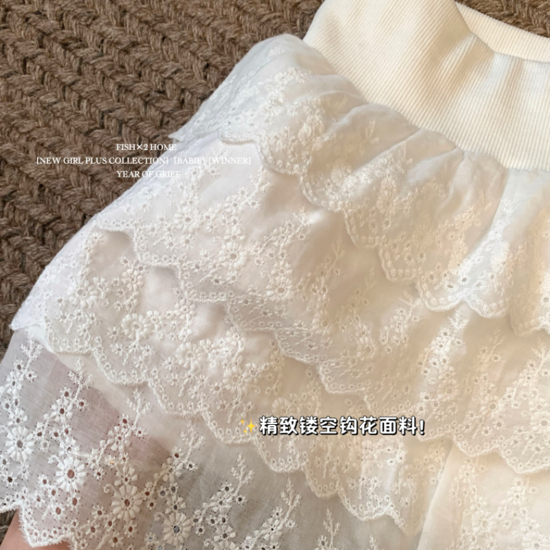 Hollow fold high waist skirt hook flower A-line short skirt