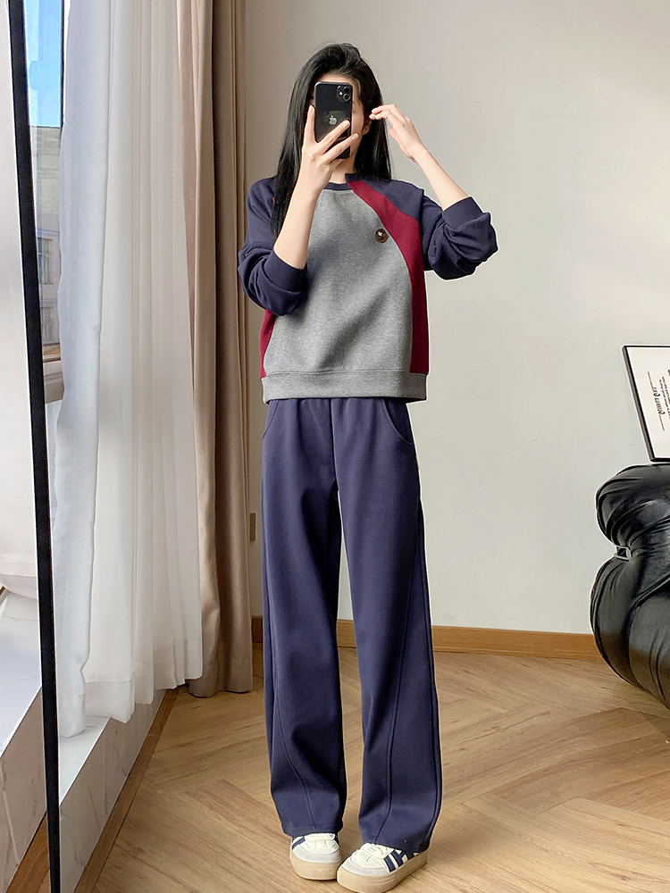 Thick wide leg pants hoodie 2pcs set for women