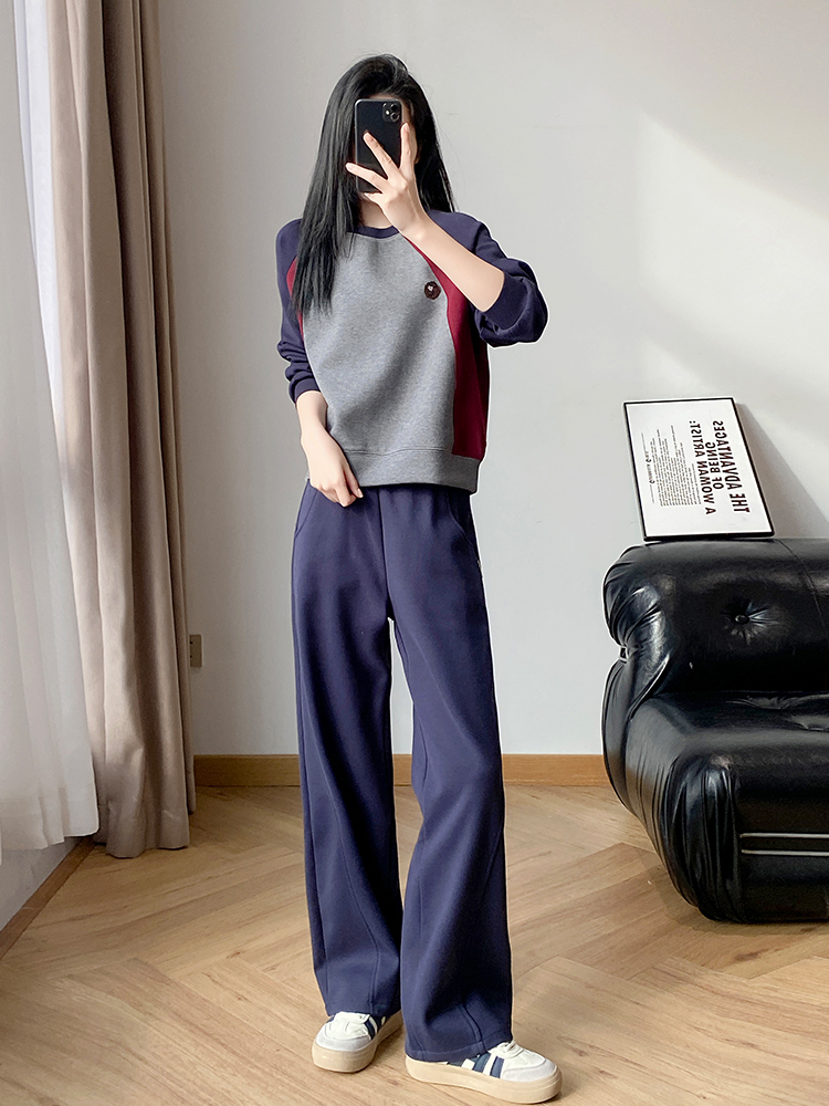 Thick wide leg pants hoodie 2pcs set for women