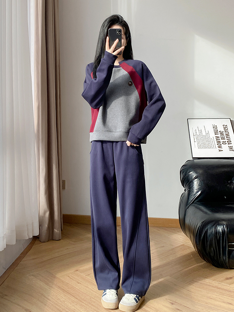 Thick wide leg pants hoodie 2pcs set for women