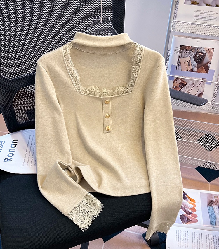 Slim square collar spring bottoming sweater for women