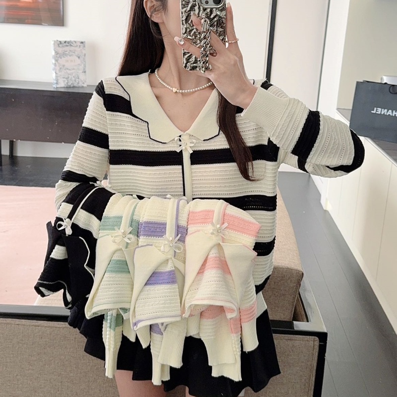 Long sleeve stripe sweater mixed colors tops