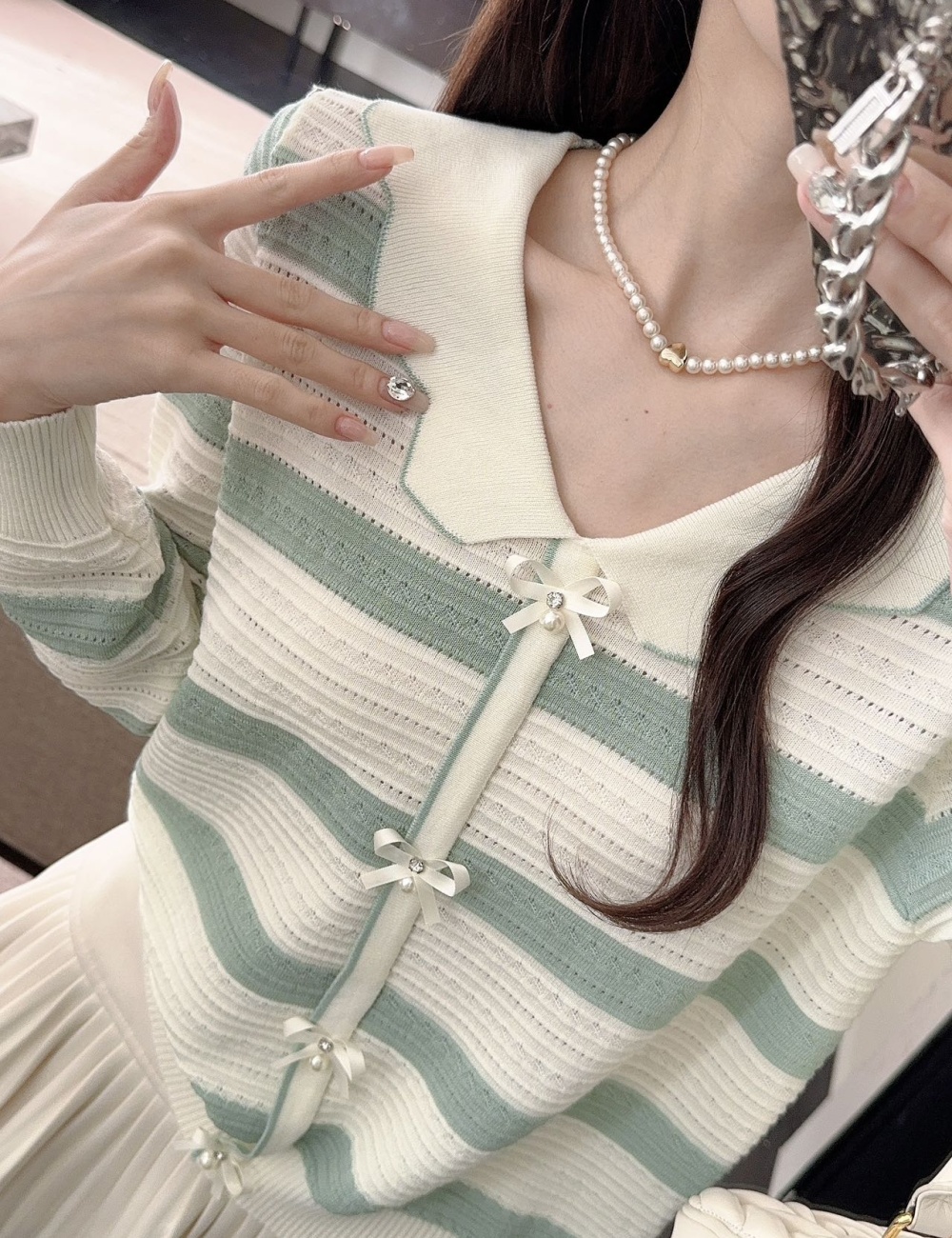 Long sleeve stripe sweater mixed colors tops