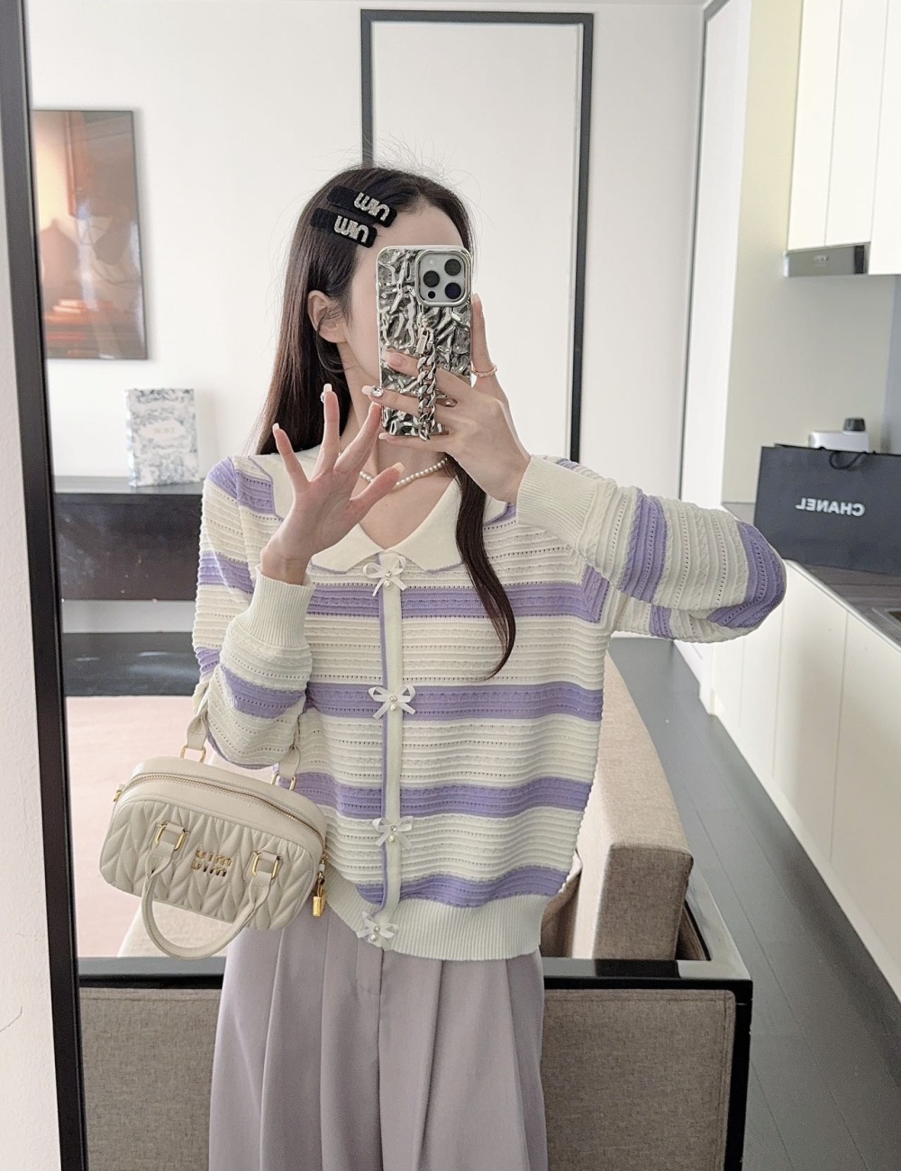 Long sleeve stripe sweater mixed colors tops