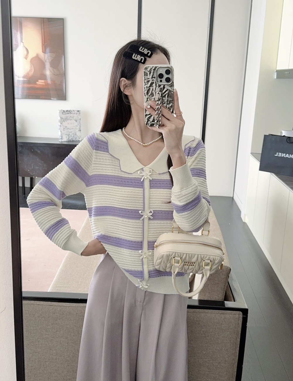 Long sleeve stripe sweater mixed colors tops