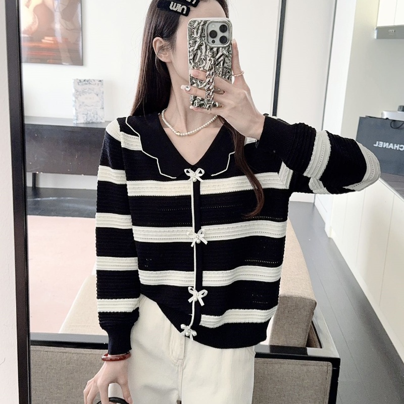 Long sleeve stripe sweater mixed colors tops