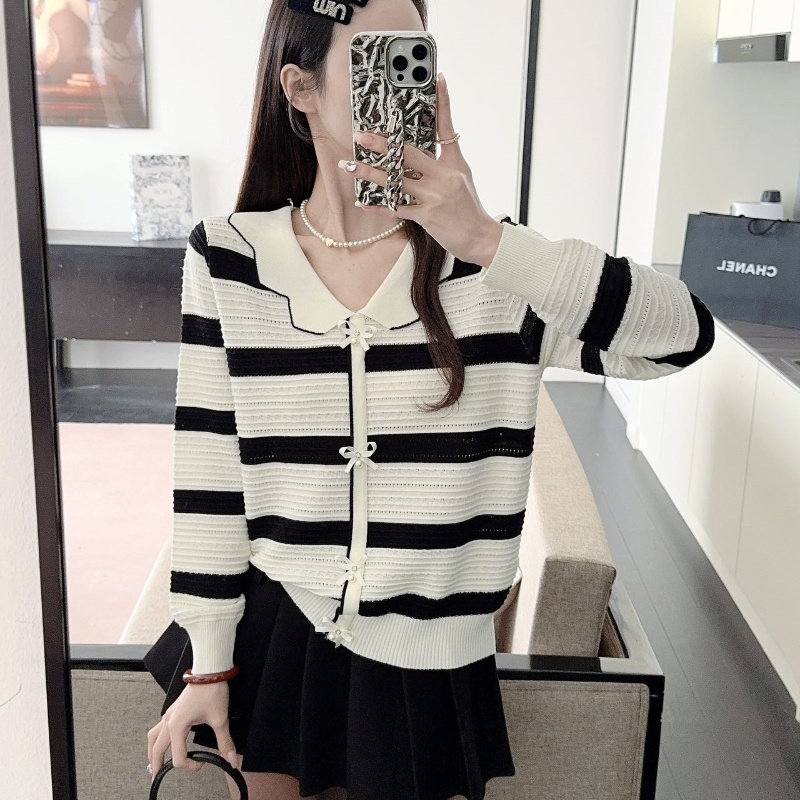 Long sleeve stripe sweater mixed colors tops