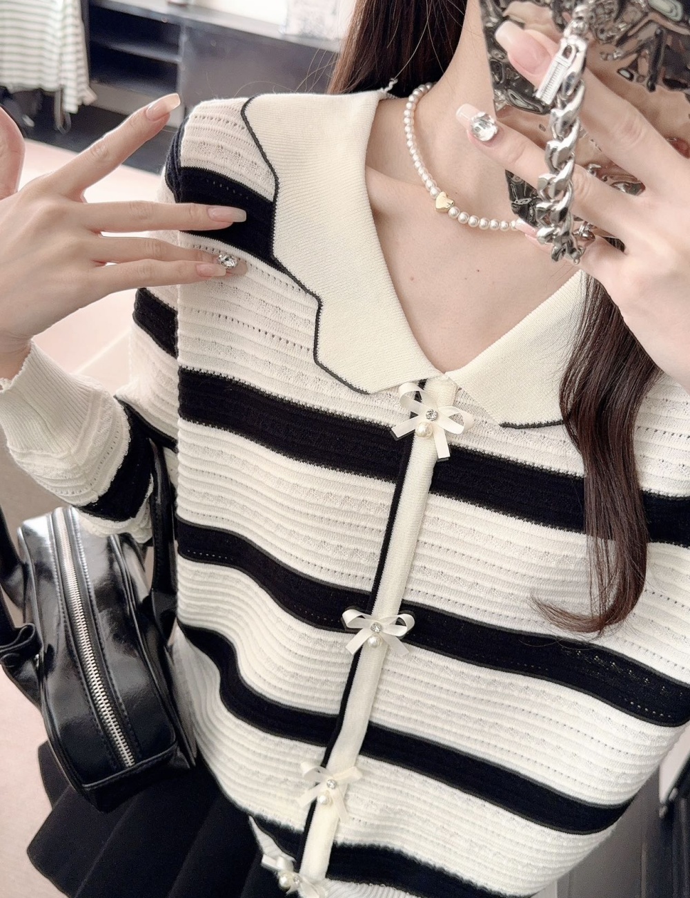 Long sleeve stripe sweater mixed colors tops