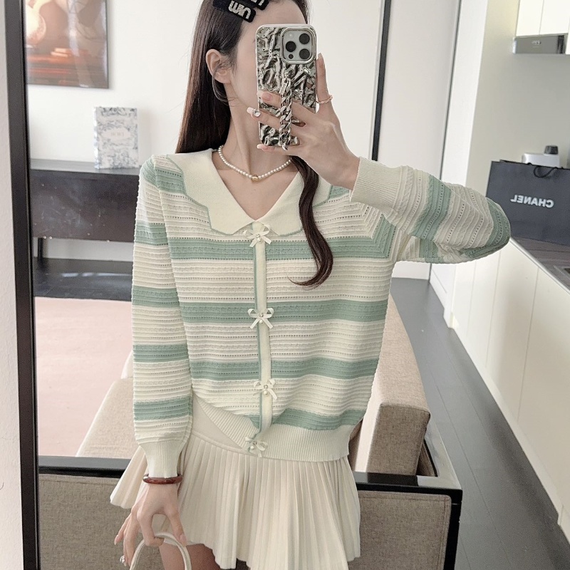 Long sleeve stripe sweater mixed colors tops