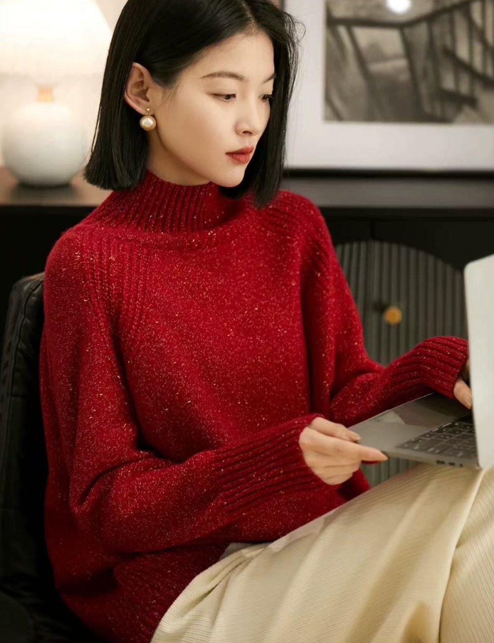 Cashmere knitted wool high collar sweater