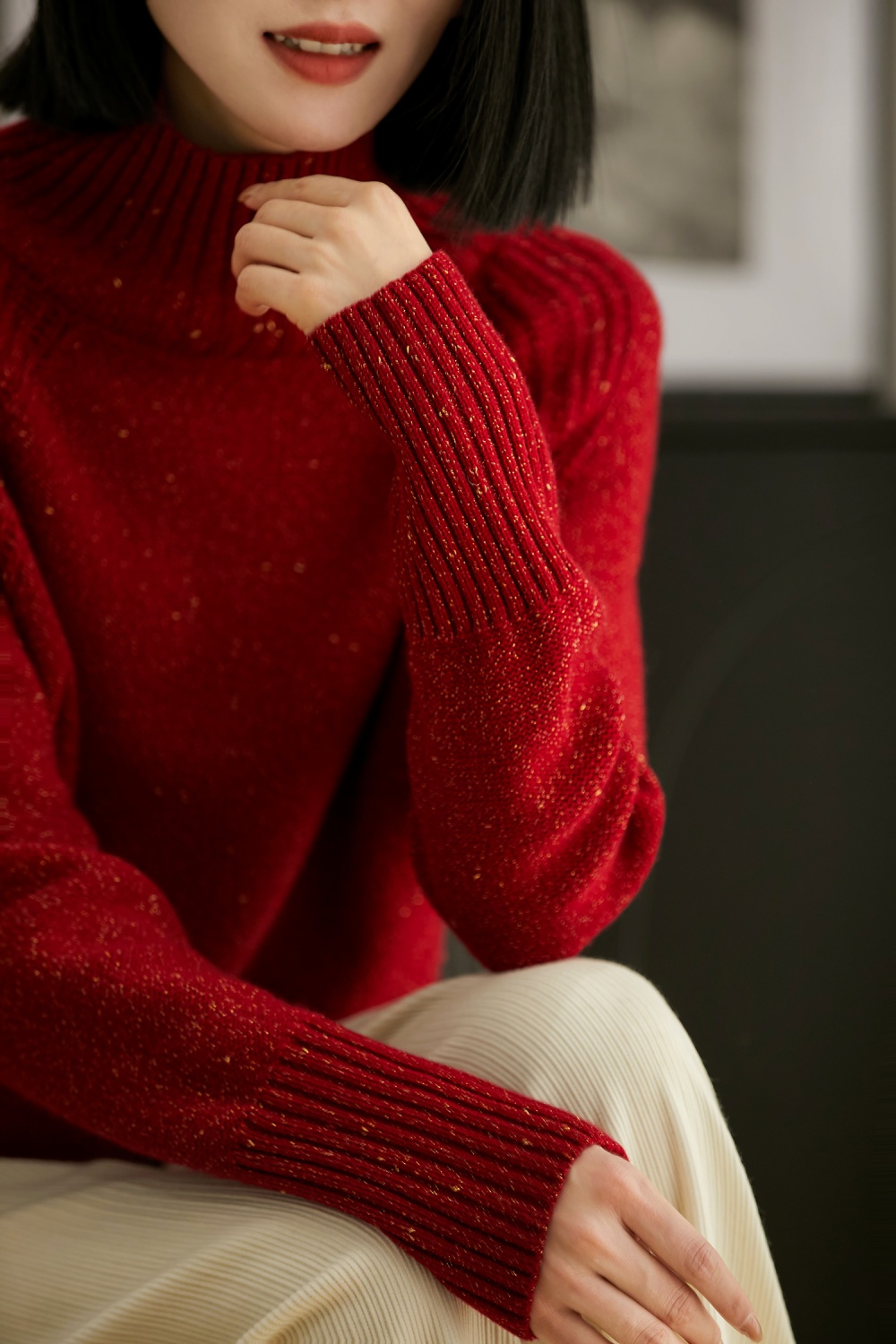 Cashmere knitted wool high collar sweater