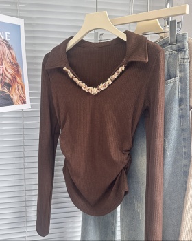 Autumn and winter round face knitted V-neck tops