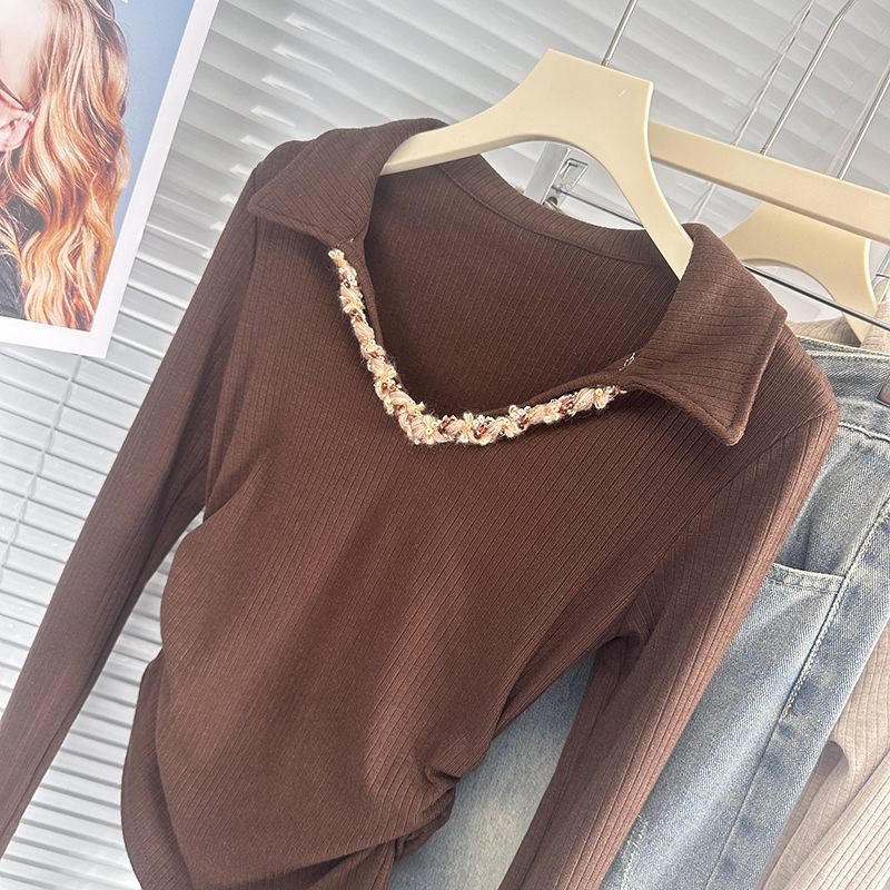 Autumn and winter round face knitted V-neck tops