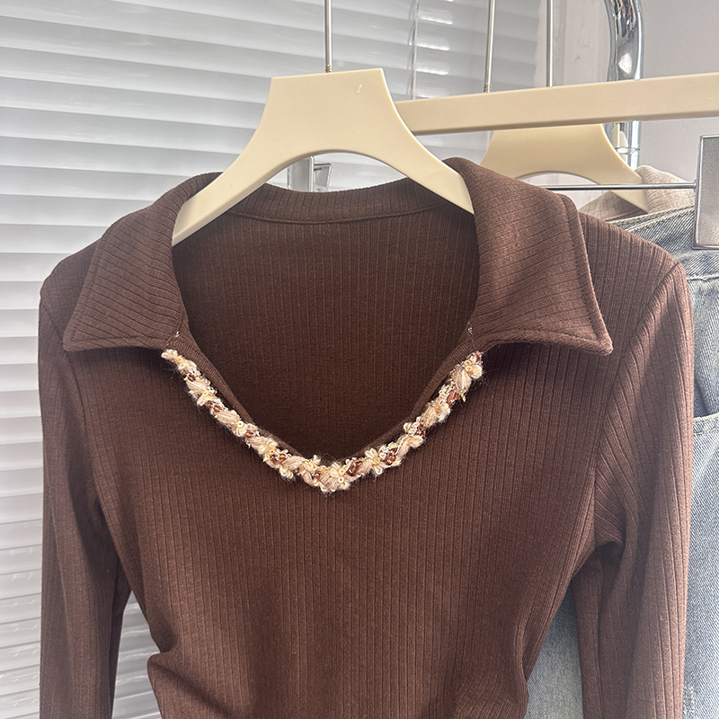 Autumn and winter round face knitted V-neck tops