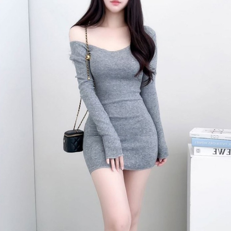 Korean style pure fashion long sleeve elegant dress