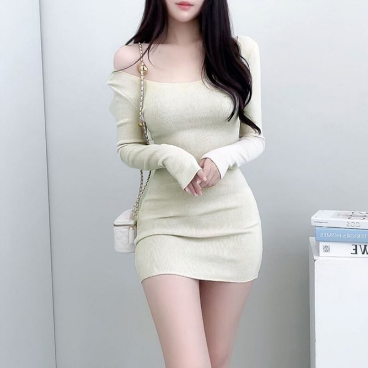 Korean style pure fashion long sleeve elegant dress