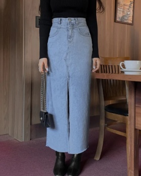 Denim retro slit washed long skirt