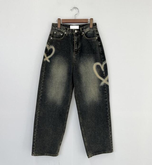 Washed heart jeans