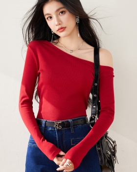 Wine-red bottoming shirt long sleeve tops for women