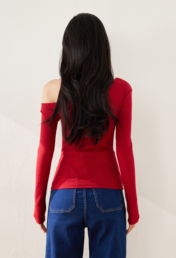 Wine-red bottoming shirt long sleeve tops for women