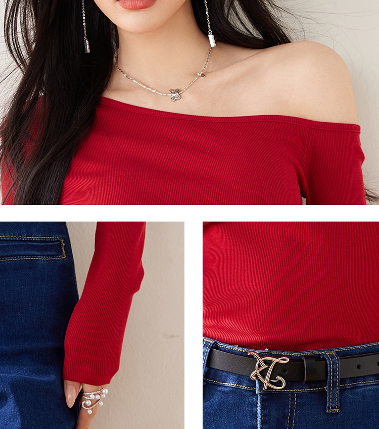 Wine-red bottoming shirt long sleeve tops for women