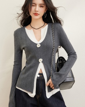 Slim gray sweater long sleeve small tops for women