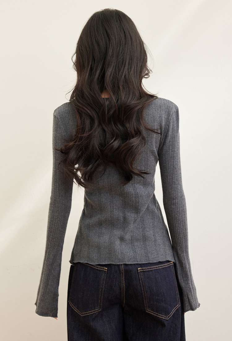 Slim gray sweater long sleeve small tops for women