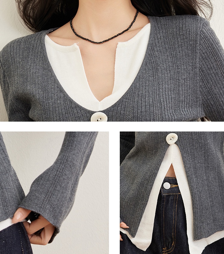 Slim gray sweater long sleeve small tops for women