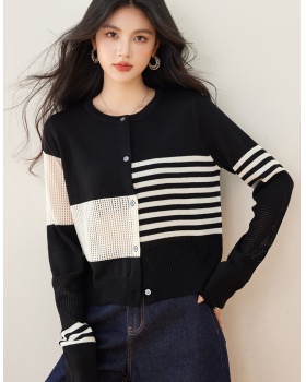 Knitted short irregular cardigan hollow round neck niche coat