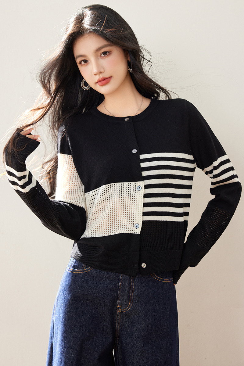 Knitted short irregular cardigan hollow round neck niche coat