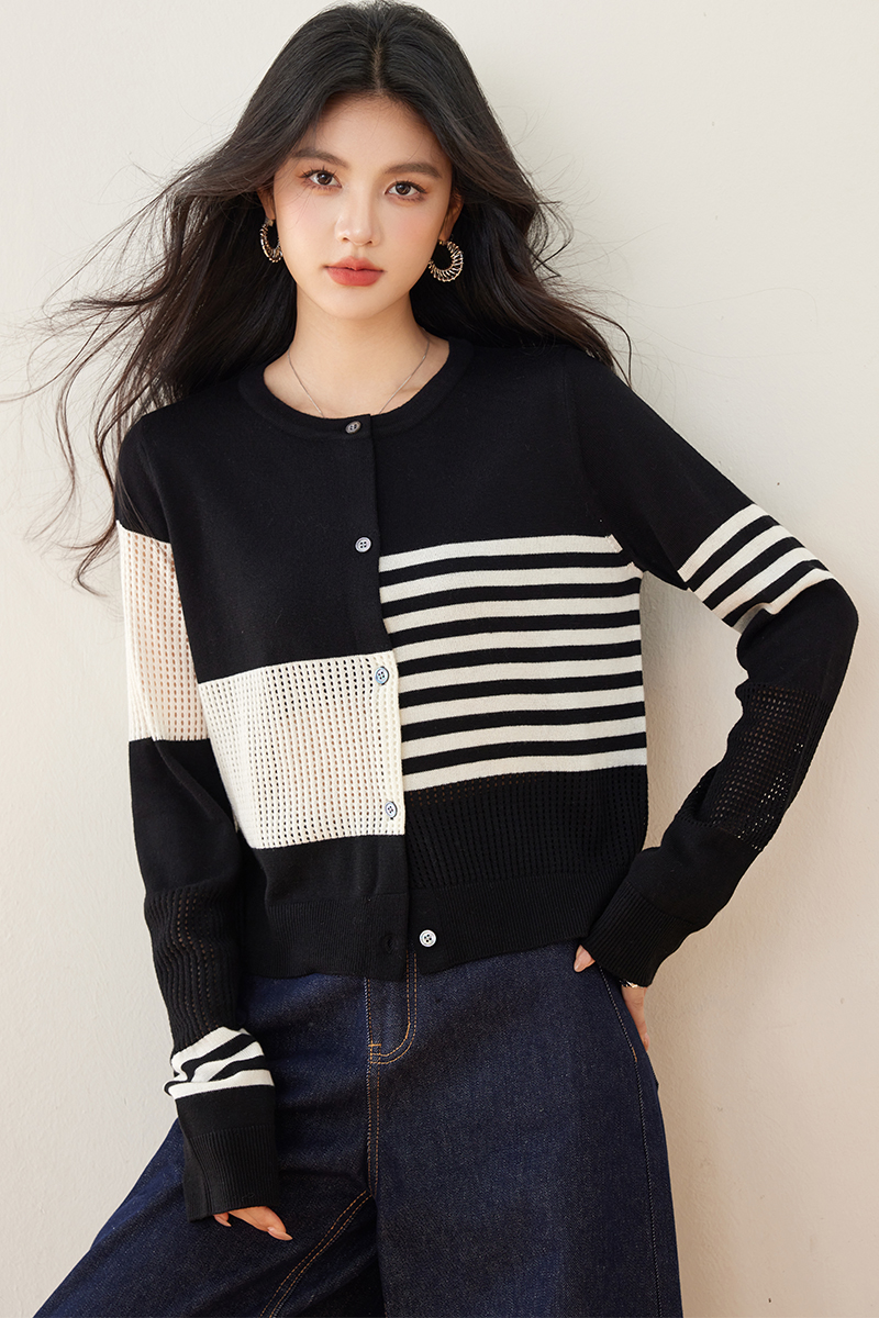 Knitted short irregular cardigan hollow round neck niche coat