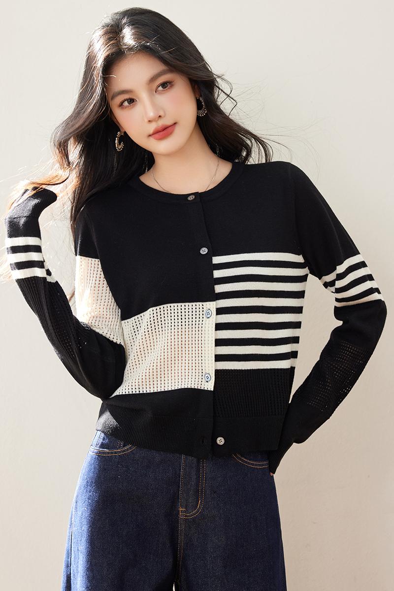 Knitted short irregular cardigan hollow round neck niche coat