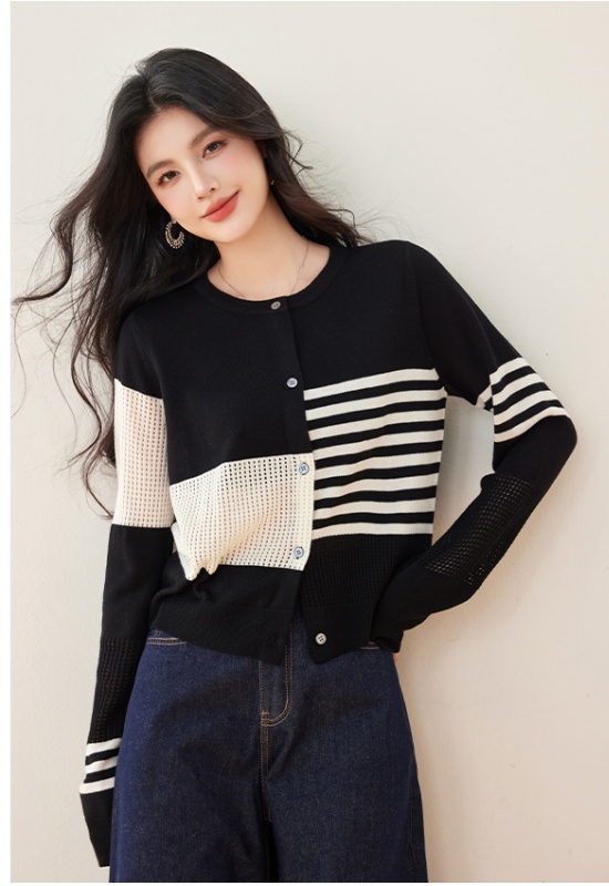 Knitted short irregular cardigan hollow round neck niche coat