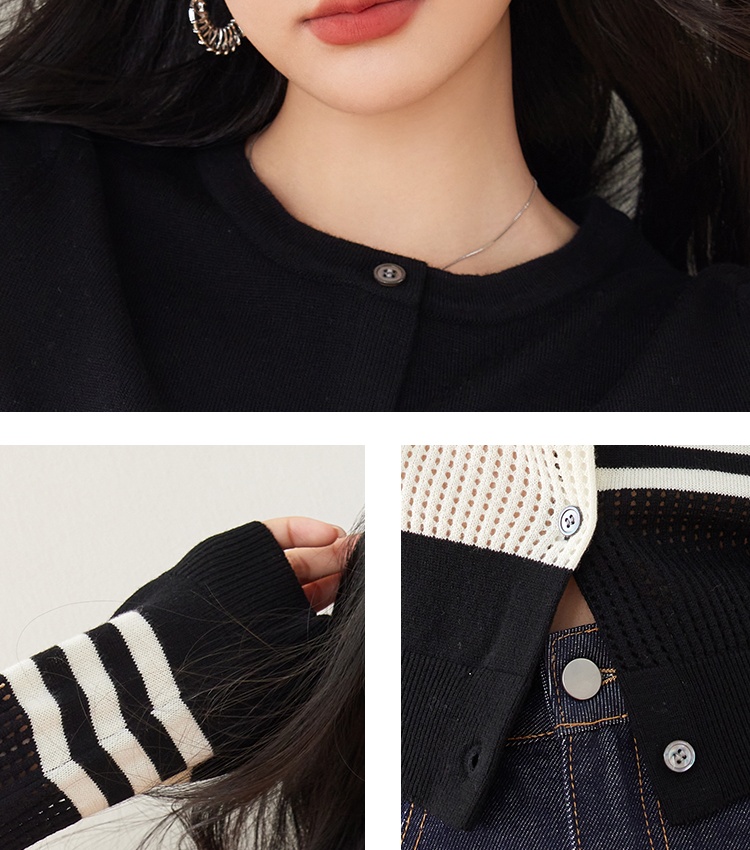 Knitted short irregular cardigan hollow round neck niche coat