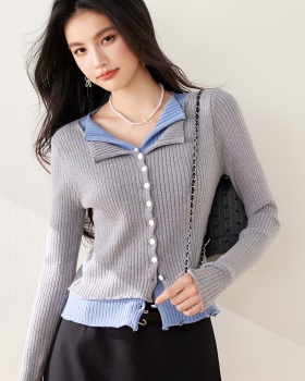 Bottoming V-neck mixed colors cardigan knitted short tops