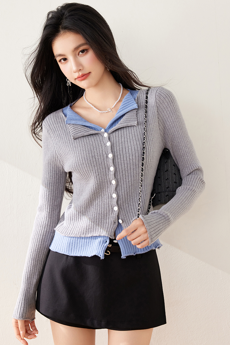 Bottoming V-neck mixed colors cardigan knitted short tops