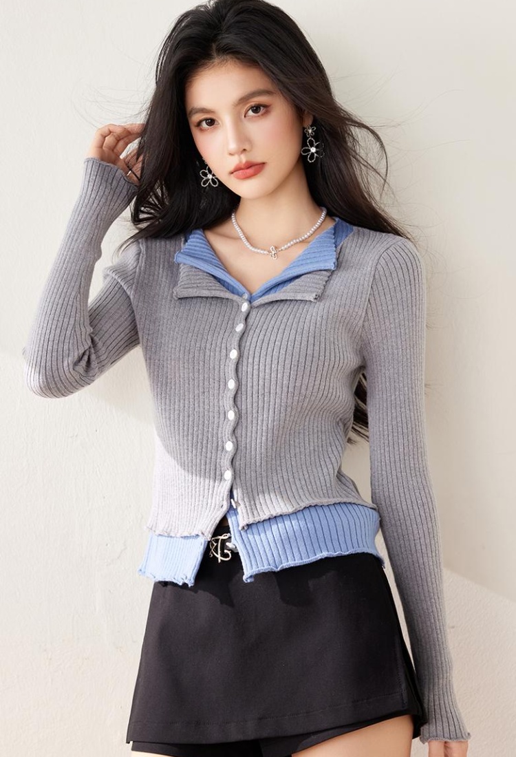 Bottoming V-neck mixed colors cardigan knitted short tops