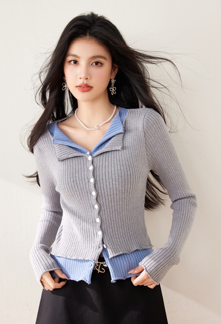 Bottoming V-neck mixed colors cardigan knitted short tops