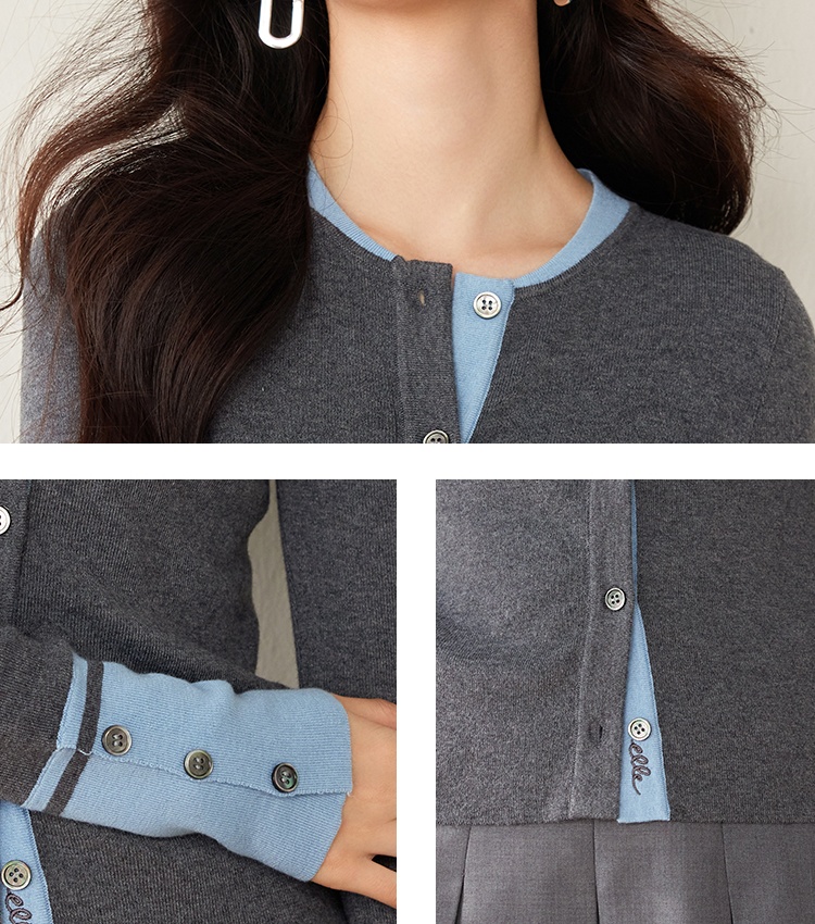 Wool elegant splice gray simple sweater for women